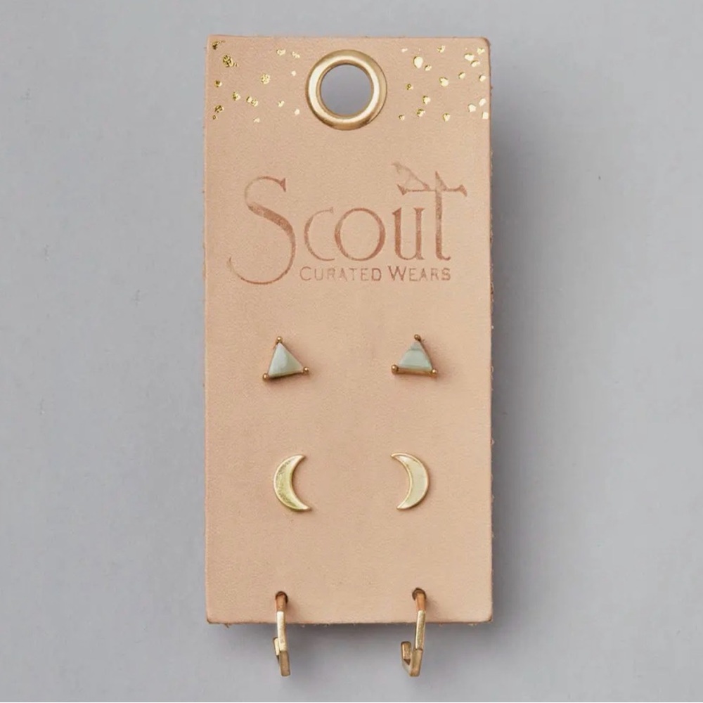 Scout Gold Earring Set 3 pair , moon , hexagon, triangle